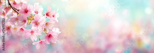 Cherry Blossom Branch on Bokeh Background.