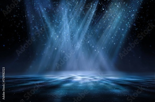 Abstract Blue Light Beam Background with Sparkles