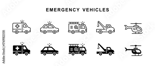 Collection of emergency vehicle icons with editable stroke
