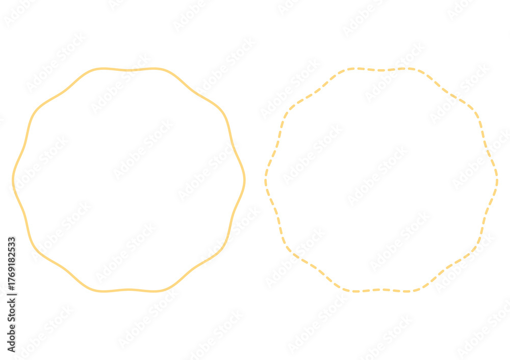 Fototapeta premium 手描き風の波線・破線の丸いギザギザフレーム2種セット