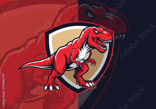 Aggressive red tyrannosaurus rex gaming mascot logo - Gaming logo - Gaming Mascot - esport mascot stock illustration