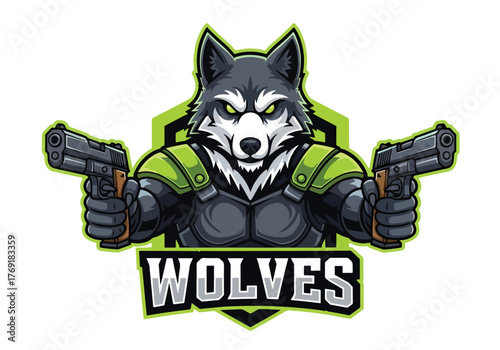 Gaming mascot wolves logo with guns - Gaming logo - Gaming Mascot - esport mascot stock illustration
