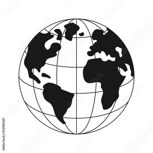 World globe with sphere outline grid. Planet Earth World Sign.  Striped 3D wireframe spheres. Geometry globe grid. earth latitude and longitude line. Vector illustration.