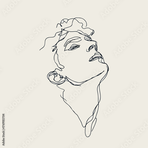 Elegant single-line portrait of man gazing skyward