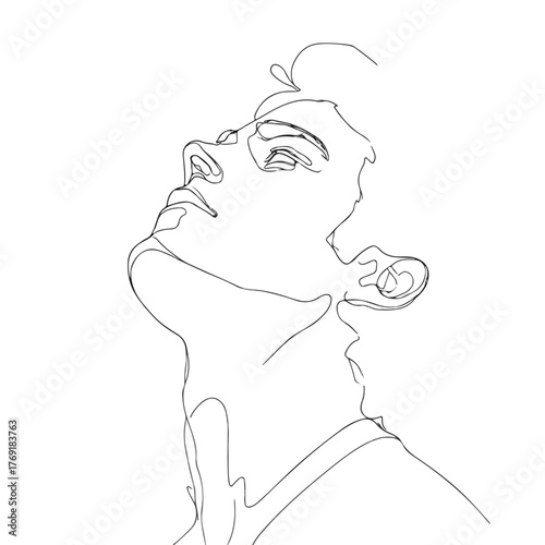 Elegant single line art of man gazing upwards