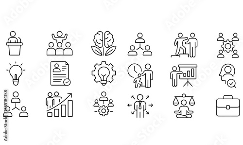 Professional Development and Career Growth Line Icon Set, career growth icons, professional development vector, business line icons, minimalist outline symbols, education and learning icons, png icon,