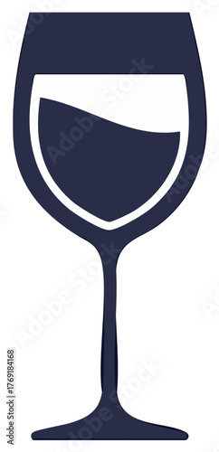 Dark Blue Wine Glass Silhouette with Liquid Inside