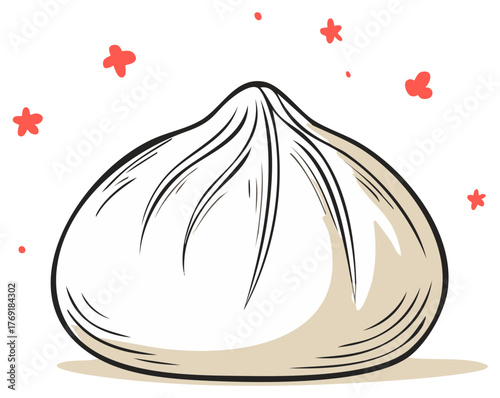 Hand drawn illustration of a single steamed Chinese baozi dumpling