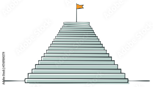 Stairway to success with flag at top representing achievement and goals