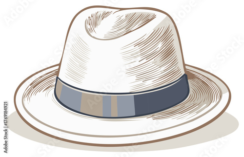 Classic white fedora hat vector illustration, vintage style fashion accessory