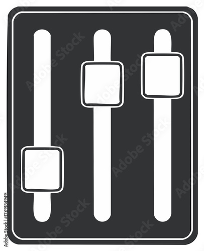 Simple graphic representation of three audio mixer sliders with rounded tops and square sliders