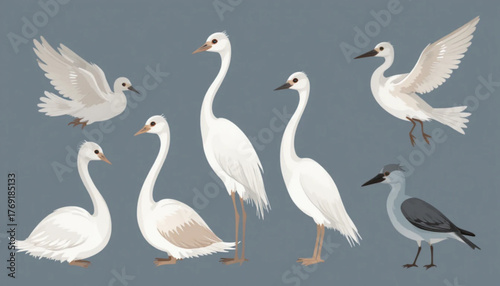 A set of flat colored bird icon illustrations With plain background