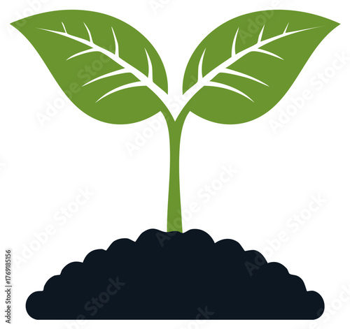 Seedling Germinating in Soil Graphic Icon Fresh Growth Concept Green Leaves Symbol