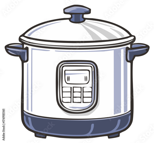 Modern white electric multi cooker kitchen appliance for home cooking and food preparation illustration