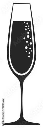 Elegant Champagne Flute Glass with Sparkling Bubbles Black and White Vector Icon
