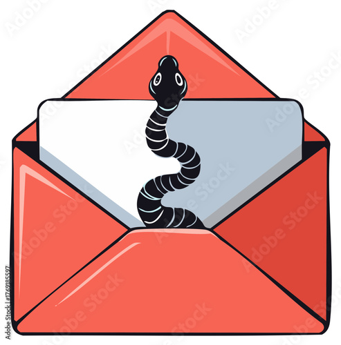 Cute Snake emerging from Red Letter Envelope with White Card