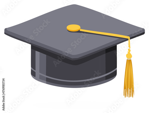 Classic black mortarboard with a vibrant golden tassel for graduation ceremony and educational success