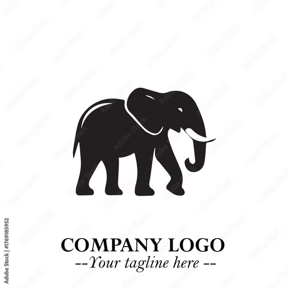 Obraz premium Majestic Elephant Logo Symbol in Black on White Background with Elegant Minimalist Modern Design