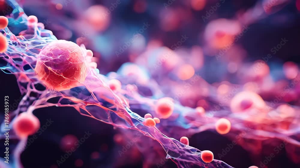 Explore colorful cellular networks with glowing cells and structures in stunning detail