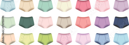 Baby underwear vector pack, kids briefs and panties mockup set, pastel toddler underwear fashion flat template, clothing design