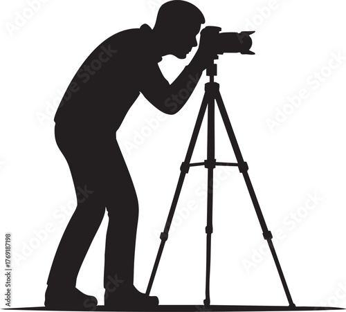 Photographer taking picture with tripod silhouette vector