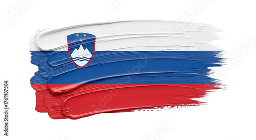 Slovenian National Identity: A vibrant depiction of the Slovenian flag, with bold brushstrokes of red, white, and blue, symbolizes the nation's pride and heritage.