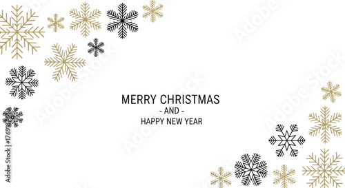 Elegant Christmas Card Design with Gold and Black Snowflakes