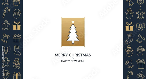 Festive Holiday Season Merry Christmas & Happy New Year with Simple Tree