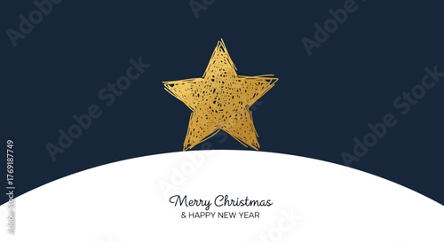 Golden Star Christmas Greeting on Dark Blue Background