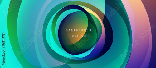 Abstract concentric circles, vibrant colors blend. Text reads background design within central shape. Modern, dynamic visual.