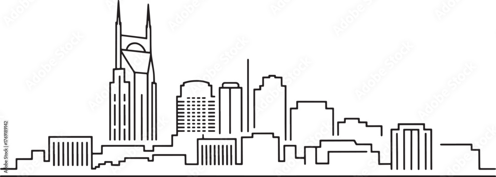 Obraz premium Nashville Skyline Outline Illustration Minimalist Design Urban Silhouette Buildings Landmark