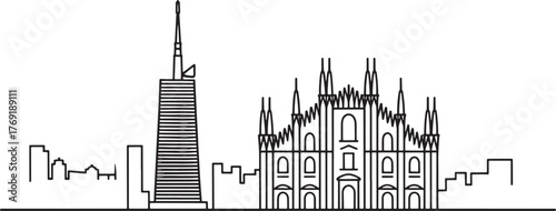 Milan Skyline Vector Outline Cityscape Illustration Architecture Urban Silhouette Line Art