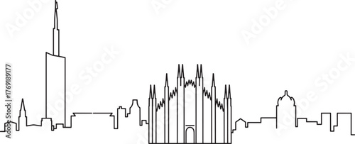Milan Skyline Vector Outline Cityscape Illustration Architecture Urban Silhouette Line Art
