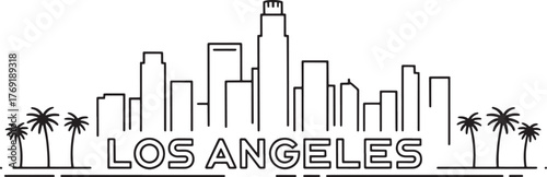 Los Angeles Skyline Vector Graphic California Cityscape Outline Illustration Black White