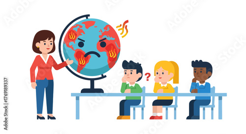Global Warming Impact Presented By Teacher To Students In Classroom