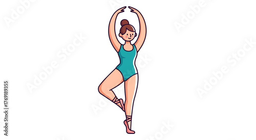 Graceful Dancer Performing Ballet Pose Against a Black Backdrop Illustration