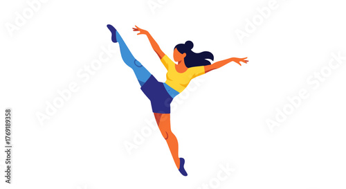 Graceful Dancer Performing High Leg Split Against Modern Minimalist Black Background