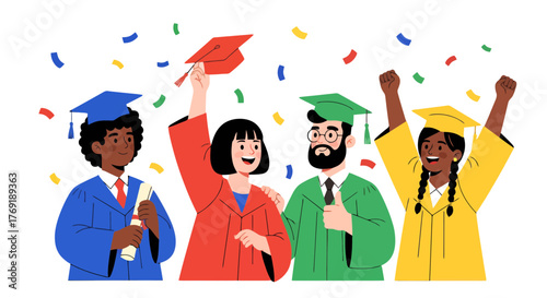 Graduation Celebration: A Diverse Group of Graduates Rejoicing Together and Excited