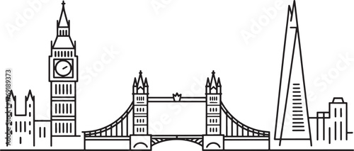 Detailed London City Skyline Drawing Illustration Big Ben Tower Bridge Outline Vector