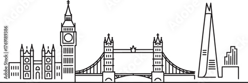 London UK Cityscape Skyline Silhouette Art Icon Collection Modern Line Drawing Vector