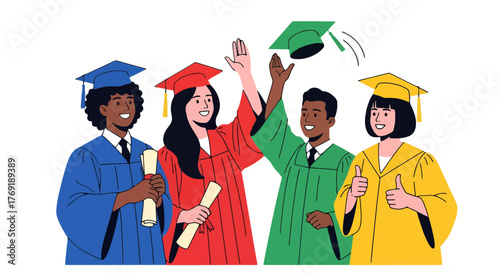 Graduation Celebration Illustrative: A Diverse Group Rejoicing Achievements and Success