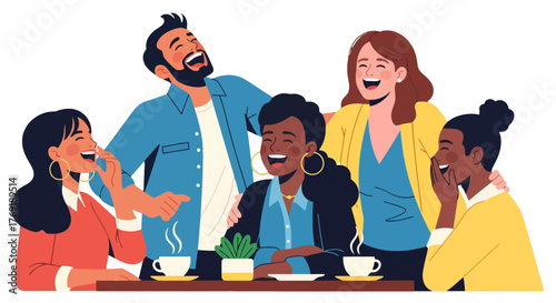 Group Of Diverse Friends Laughing Together While Enjoying Tea And Conversation