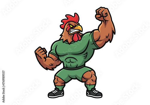 Mighty muscular rooster gaming mascot fierce cartoon character - Gaming logo - Gaming Mascot - esport mascot stock illustration