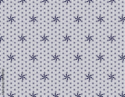 ファブリック素材　おしゃれな和柄背景　麻の葉　紺