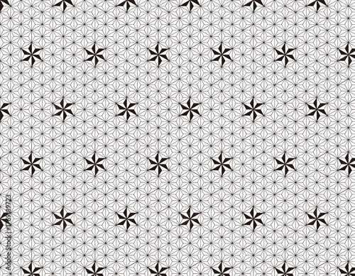 ファブリック素材　おしゃれな和柄背景　麻の葉　白黒