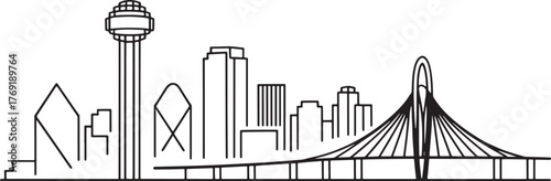 Dallas Skyline Linear Design Vector Illustration Texas Cityscape Silhouette Line Drawing Art