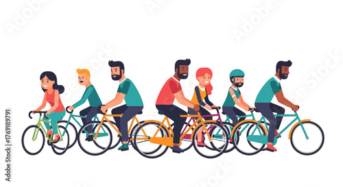 Group Of People Riding Bicycles Together In Beautiful Illustrated Style