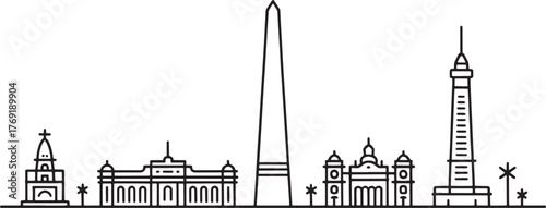 Buenos Aires City Skyline Vector Outline Iconic Landmarks Cityscape Design Black on Transparent