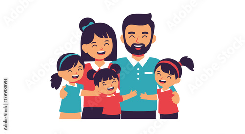 Happy Family Embracing Each Other Against Black Background, Perfect for Prints