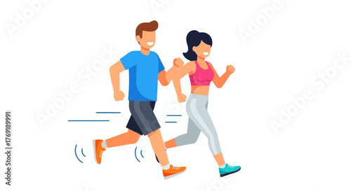 Healthy Couple Jogging Together on a Black Background for Fitness and Wellness